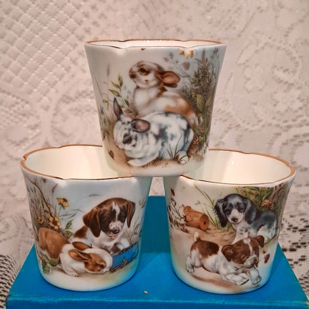 3 Adorable Puppy/Animal Print Fine Bone China Cups - ( 3991
